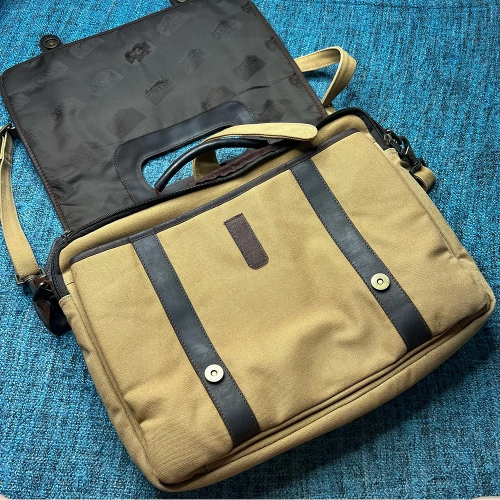 Canyon Outback Leather Goods Canvas and Leather Laptop Briefcase Messenger Bag